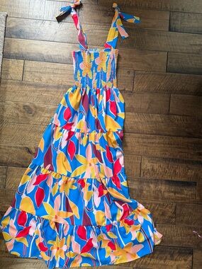 Colorful Floral Tiered Maxi Dress with Tie Straps